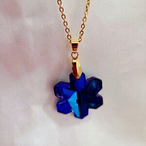 Fashion Stainless Steel Blue Flower  Women Necklaces